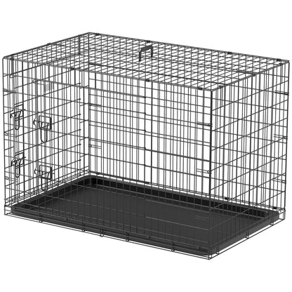 Foldable Dog Cage Dog Carrier with 2 Doors Removable Tray and Transport Handle 92x57x62.5 cm Black