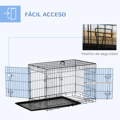 Foldable Dog Cage Dog Carrier with 2 Doors Removable Tray and Transport Handle 92x57x62.5 cm Black
