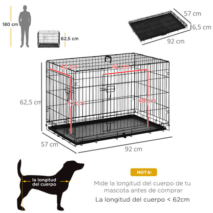 Foldable Dog Cage Dog Carrier with 2 Doors Removable Tray and Transport Handle 92x57x62.5 cm Black