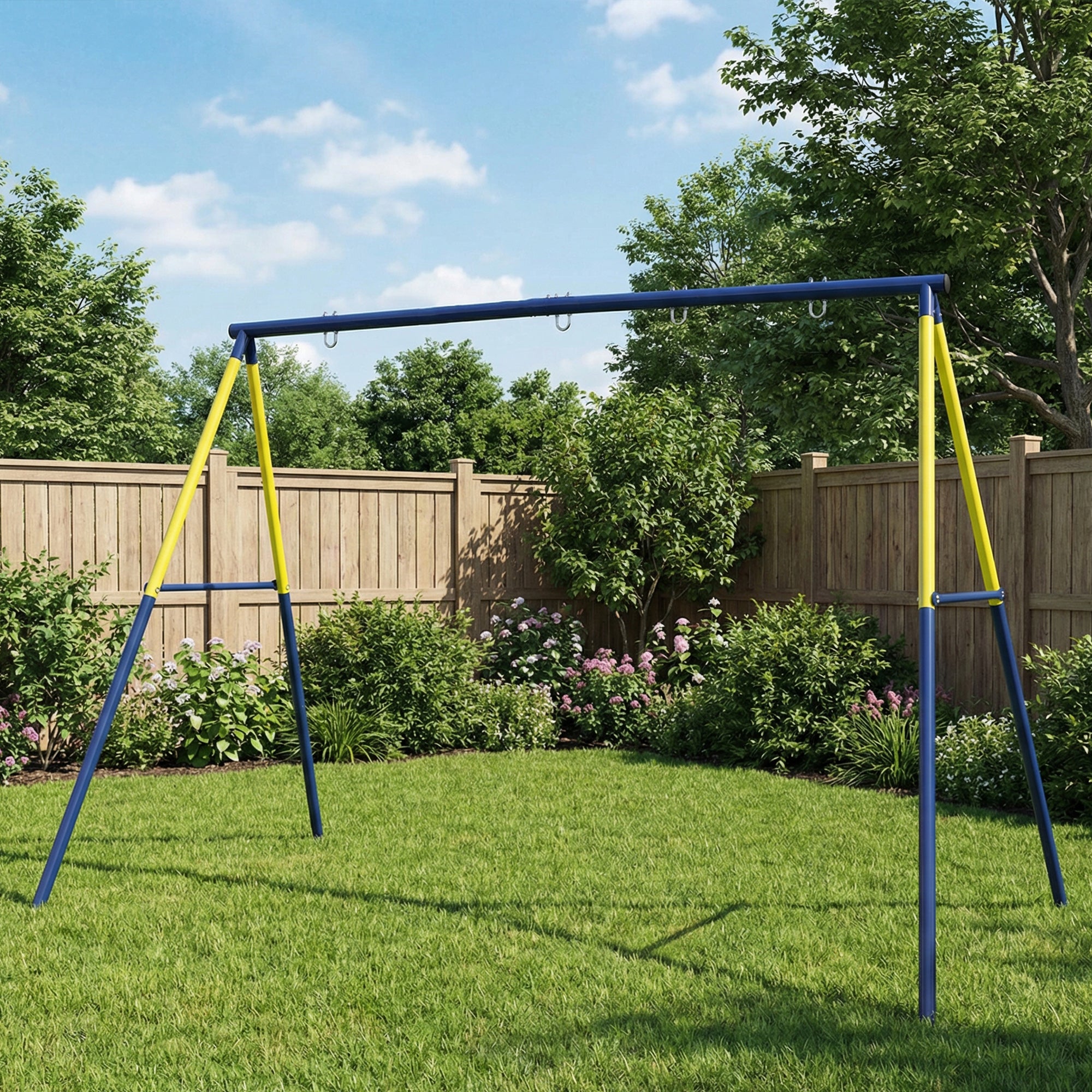 Kids Swing Frame, Steel A-Frame for 2 Swings, 331 lb Capacity, Fits Seat, Nest & Climbing Rope, Garden/Balcony — 8'6" x 5'3" x 5'10", Blue