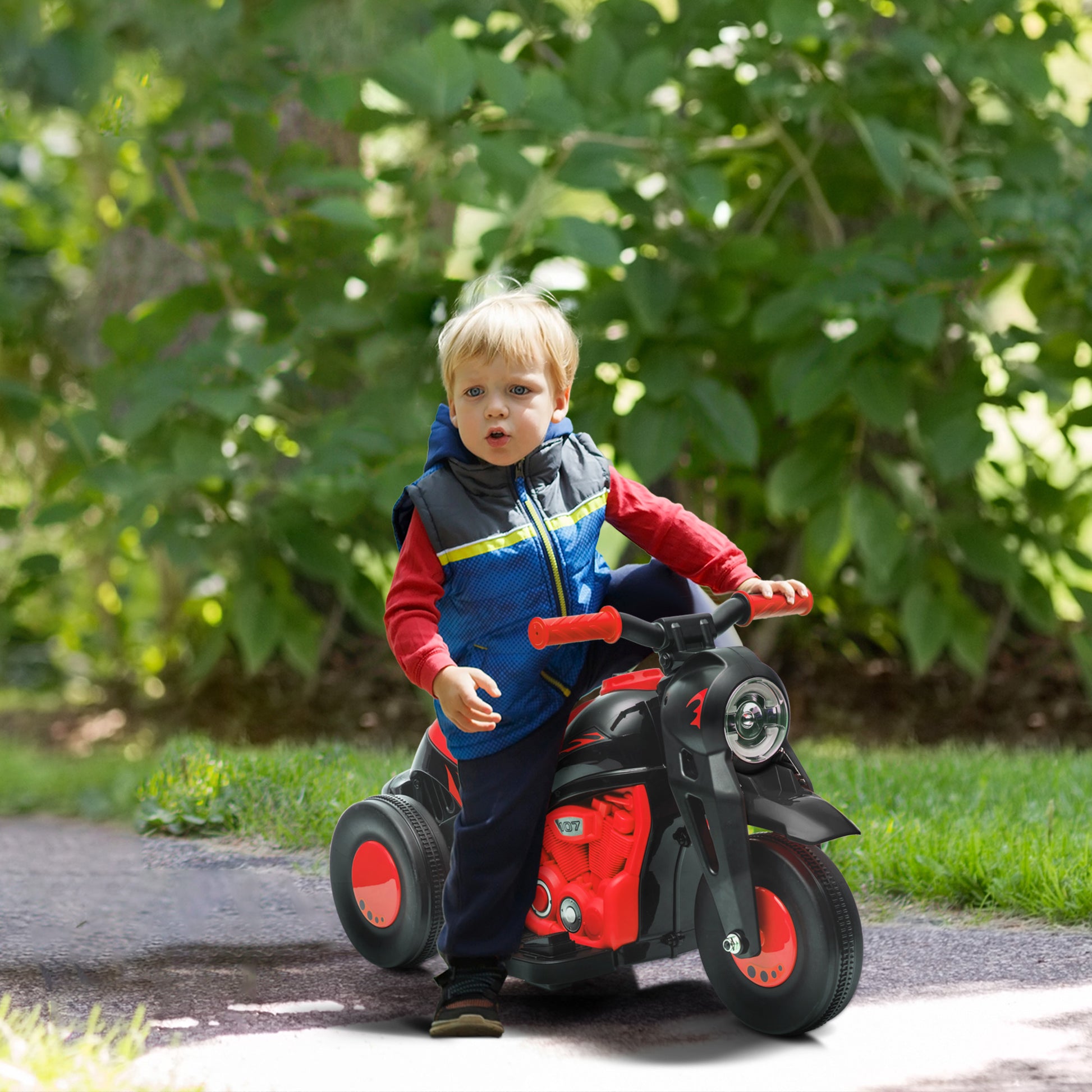 Electric Motorbike for Kids 2+ Years Battery Powered Kids Bike 6V with Bubble Blowing Function Headlights Music Kids Bike with 3 km/h Speed Load 30 kg Red