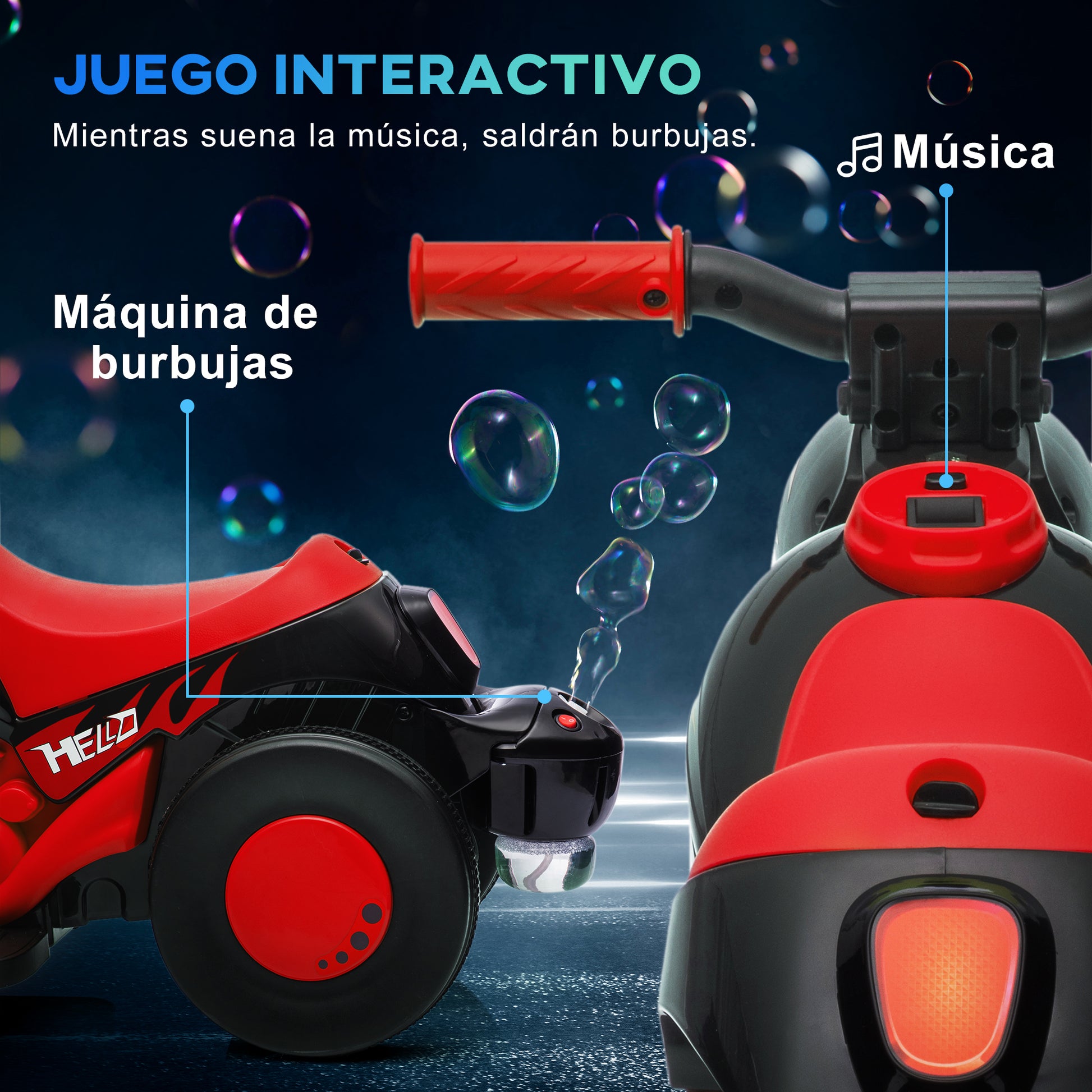 Electric Motorbike for Kids 2+ Years Battery Powered Kids Bike 6V with Bubble Blowing Function Headlights Music Kids Bike with 3 km/h Speed Load 30 kg Red