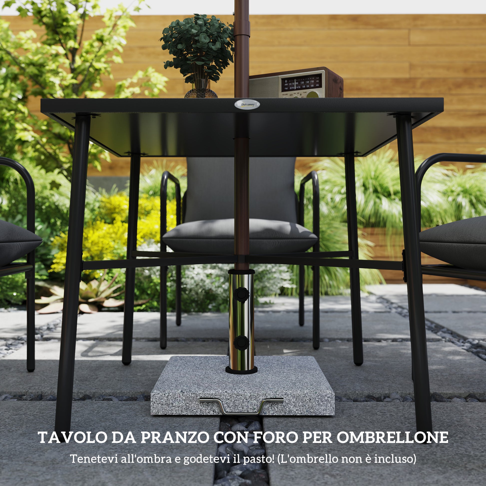 5-Piece Garden Table and Chairs Set, Outdoor Set with 4 Chairs with Washable Cushions and Table with Central Hole for Umbrella, Steel Garden Lounge, Gray