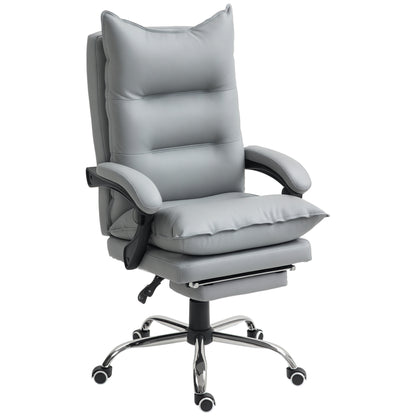 Office Chair, Ergonomic Desk Chair in Faux Leather with Wide Padded Seat, Reclining Backrest, Adjustable Height, Integrated Armrests and Footrest, 135 Kg Weight Capacity, Light Gray