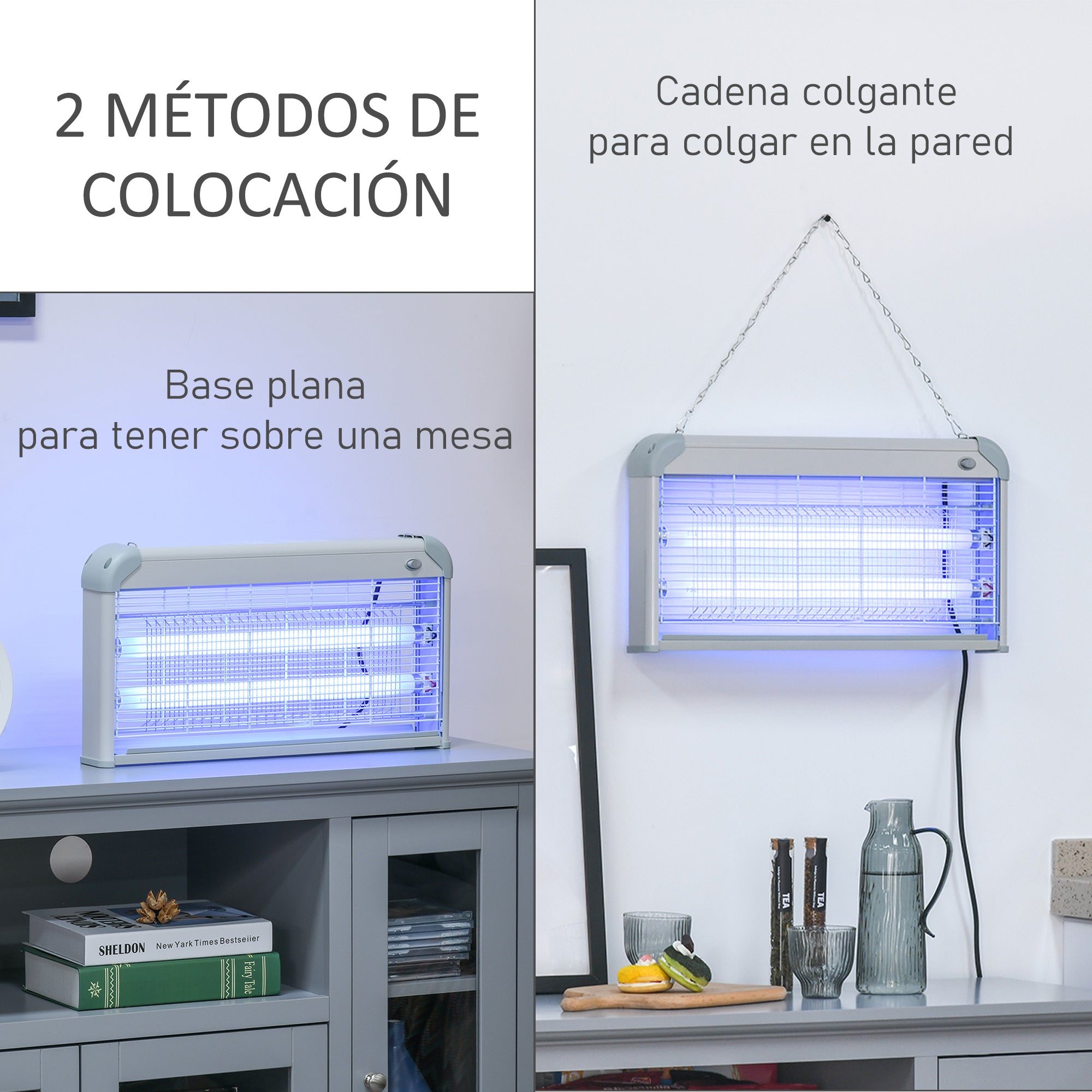 Electric Anti-Mosquito Lamp 30W Electric Fly Killer Indoor with UV Light Effect 60 m² for Garden Terrace Patio 48.5x8.5x26.5 cm Gray