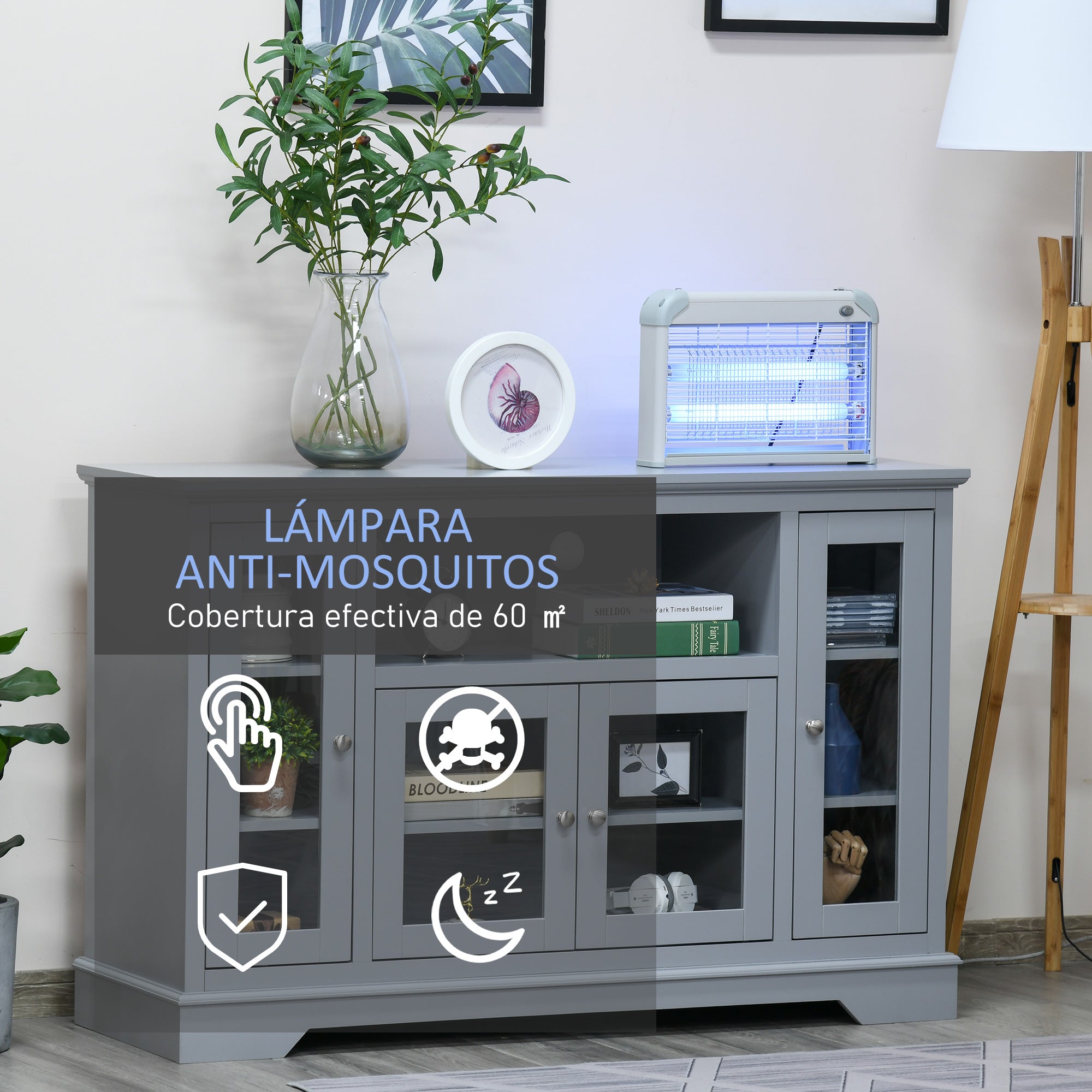 Electric Anti-Mosquito Lamp 30W Electric Fly Killer Indoor with UV Light Effect 60 m² for Garden Terrace Patio 48.5x8.5x26.5 cm Gray