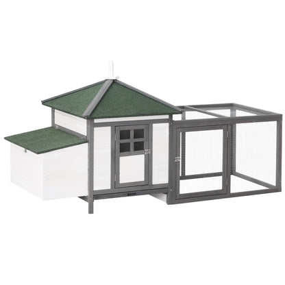 Chicken Coop for Bantam Chickens 196 x 76 x 97 cm Chicken House with Nesting Box, Run & Perch, Wooden Small Animal House, Gray