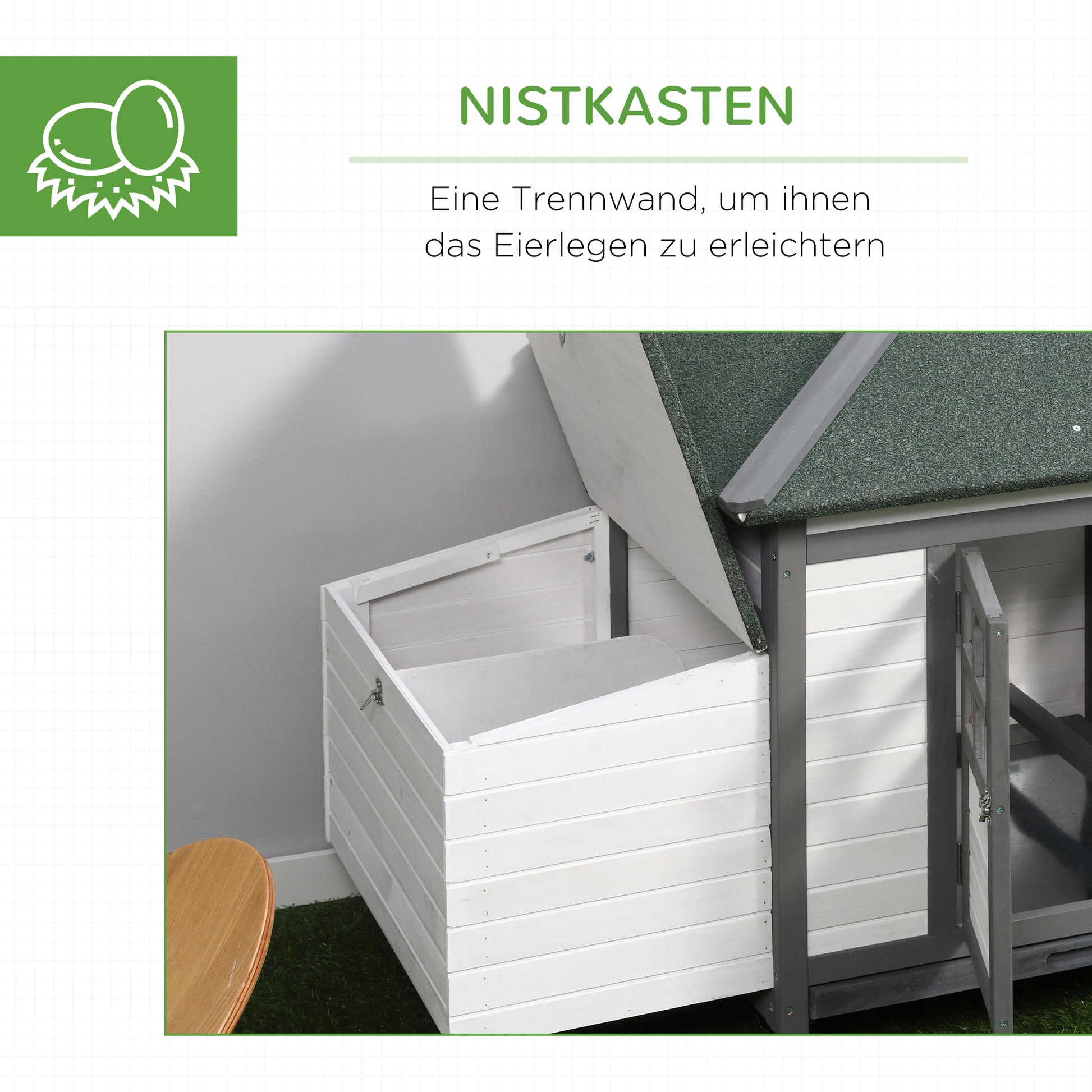 Chicken Coop for Bantam Chickens 196 x 76 x 97 cm Chicken House with Nesting Box, Run & Perch, Wooden Small Animal House, Gray