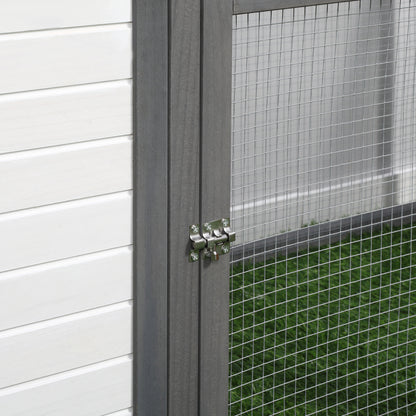 Chicken Coop for Bantam Chickens 196 x 76 x 97 cm Chicken House with Nesting Box, Run & Perch, Wooden Small Animal House, Gray