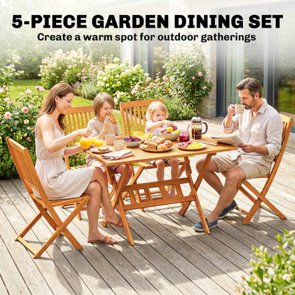 5-Piece Folding Acacia Wood Garden Dining Set – FSC-Certified, Slatted Table + 4 Foldable Chairs, Weather-Resistant (Natural)