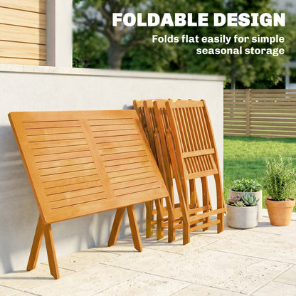 5-Piece Folding Acacia Wood Garden Dining Set – FSC-Certified, Slatted Table + 4 Foldable Chairs, Weather-Resistant (Natural)