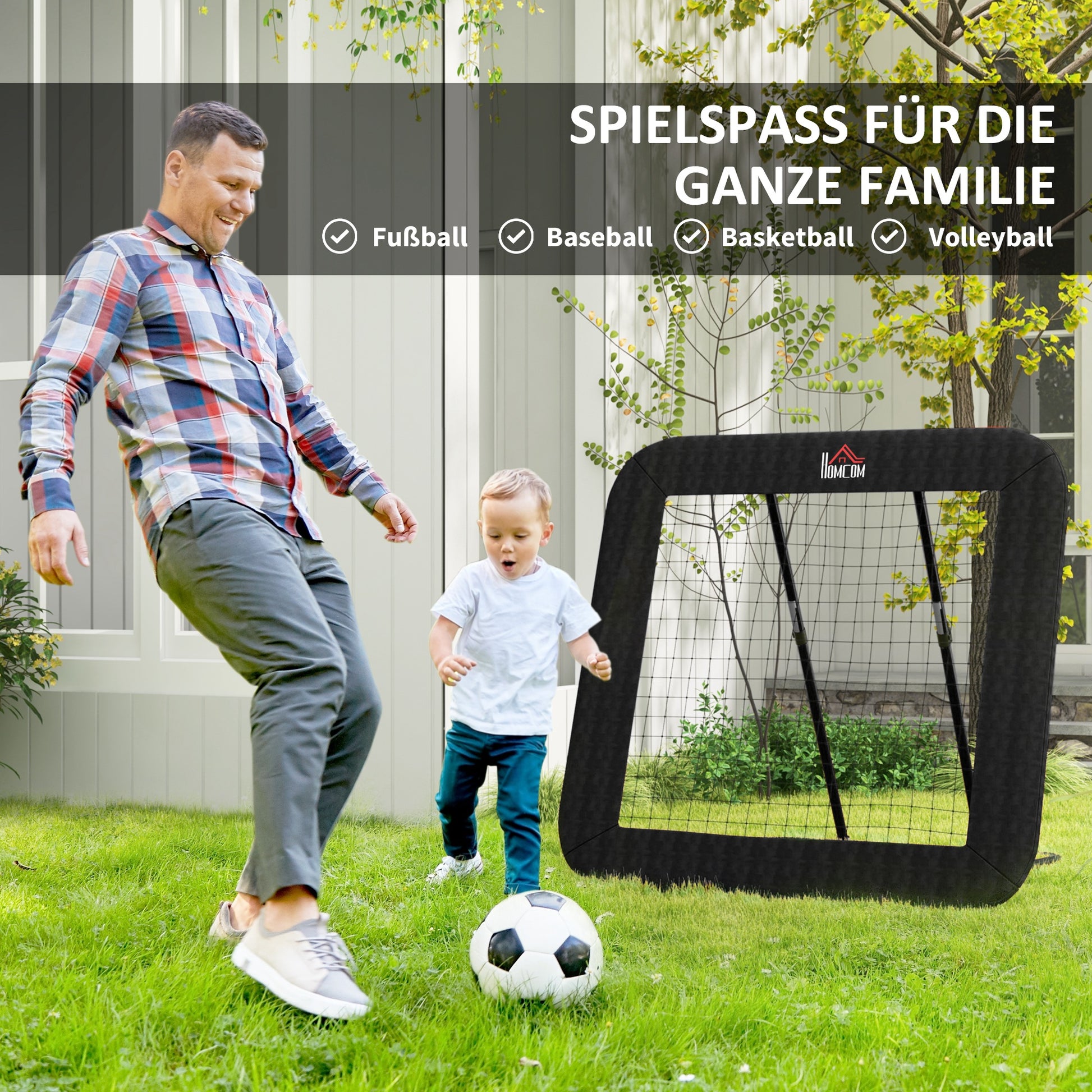 Soccer Rebounder, Rebound Wall with Edge Protection Pegs, Adjustable in 5 Steps, Portable Rebound, Soccer Goal for Teens, Rebound Wall for Handball Training 128x118x120cm, Black