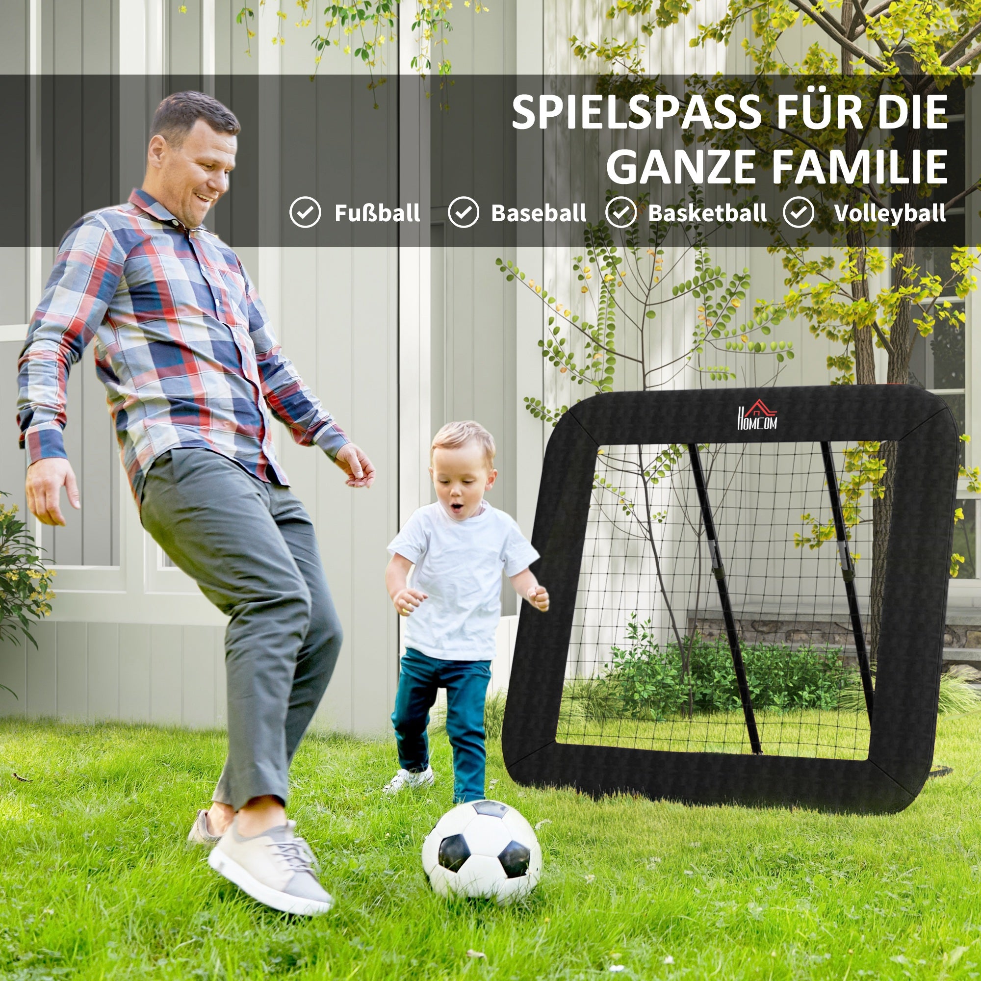Soccer Rebounder, Rebound Wall with Edge Protection Pegs, Adjustable in 5 Steps, Portable Rebound, Soccer Goal for Teens, Rebound Wall for Handball Training 128x118x120cm, Black