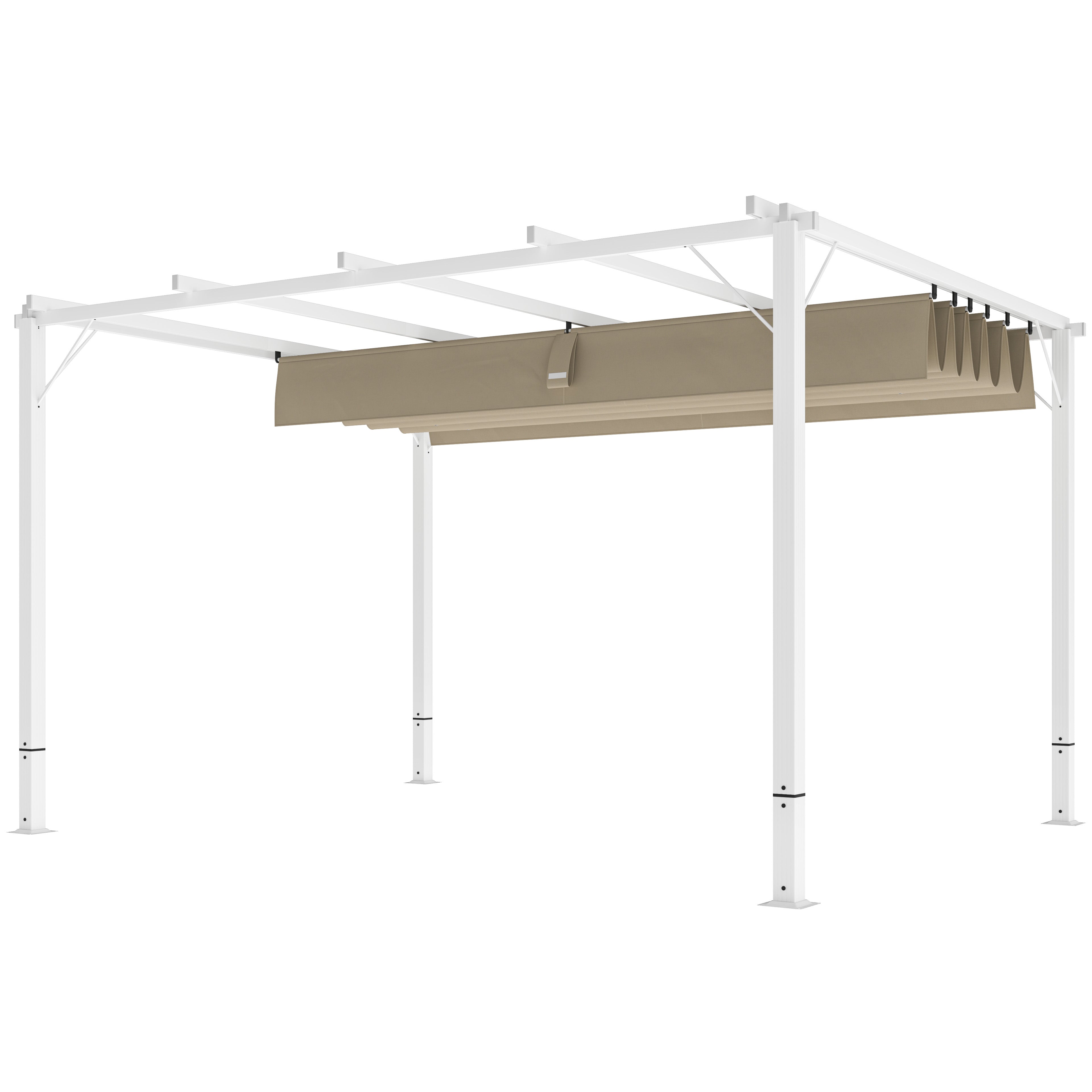 Outdoor Aluminum Garden Pergola 3 x 4m Retractable Sliding Pavilion, Garden Gazebo, High-density 180g/m² Polyester Canopy, Sun Protection UPF30+, for Patio, Yard, White