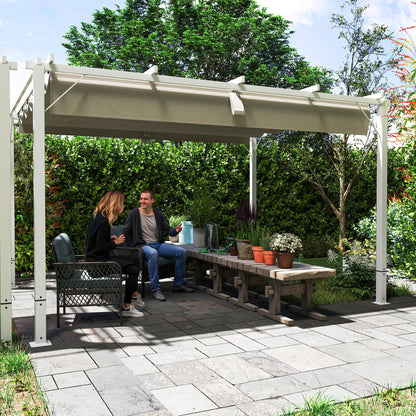 Outdoor Aluminum Garden Pergola 3 x 4m Retractable Sliding Pavilion, Garden Gazebo, High-density 180g/m² Polyester Canopy, Sun Protection UPF30+, for Patio, Yard, White