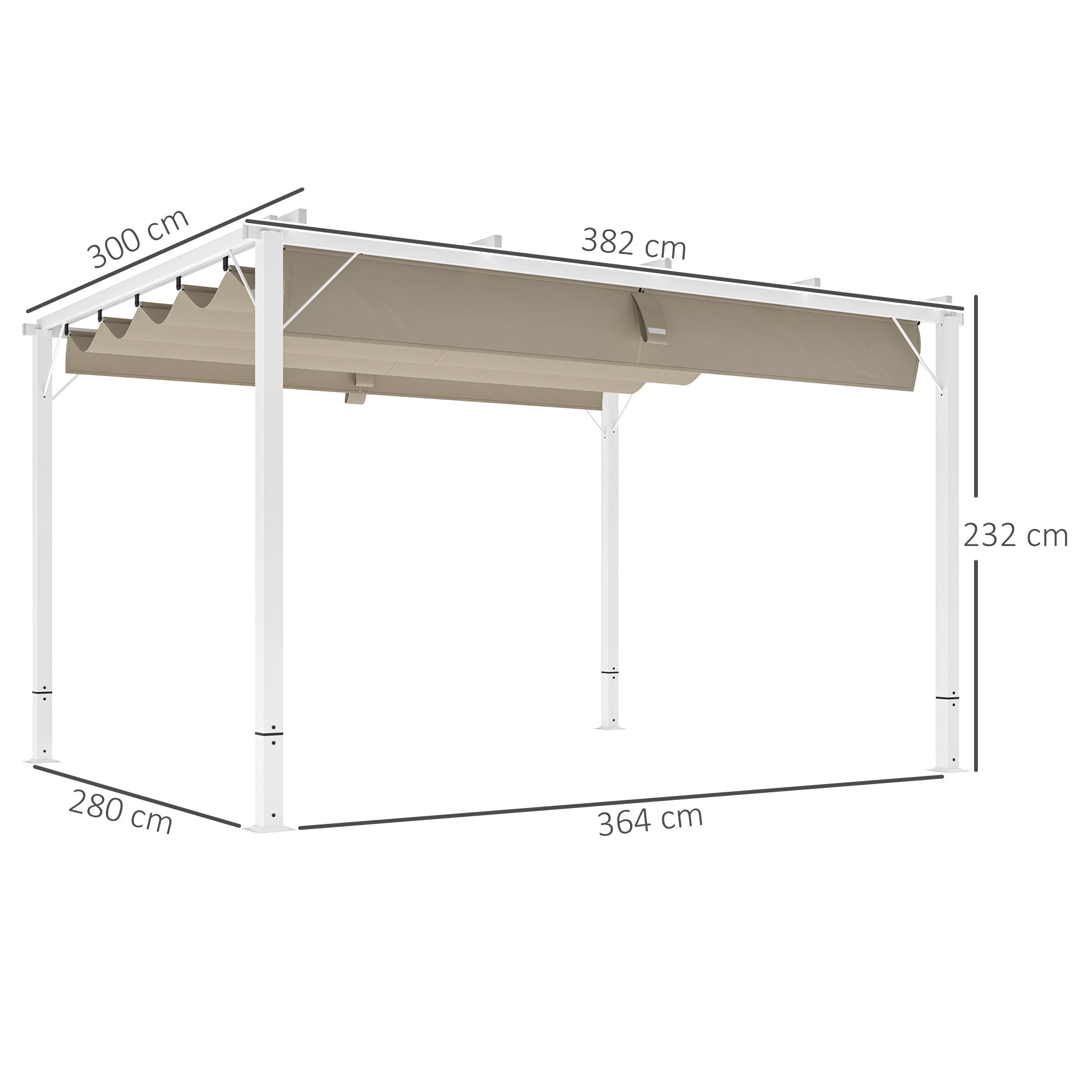 Outdoor Aluminum Garden Pergola 3 x 4m Retractable Sliding Pavilion, Garden Gazebo, High-density 180g/m² Polyester Canopy, Sun Protection UPF30+, for Patio, Yard, White
