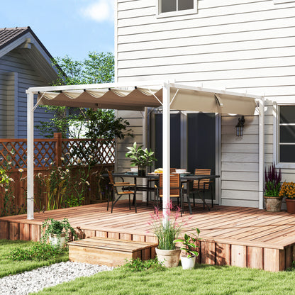 Outdoor Aluminum Garden Pergola 3 x 4m Retractable Sliding Pavilion, Garden Gazebo, High-density 180g/m² Polyester Canopy, Sun Protection UPF30+, for Patio, Yard, White