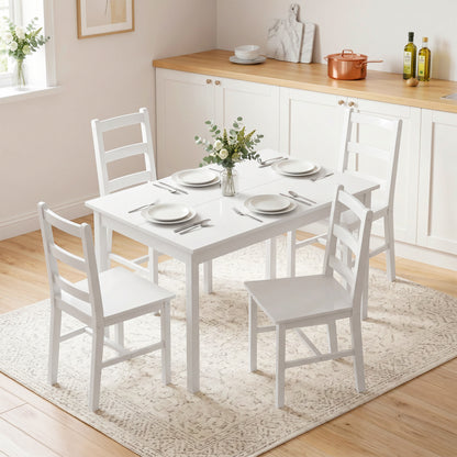 5-Piece Dining Set – Solid Pine Table & 4 Ladder-Back Chairs, White, Compact for Small Spaces