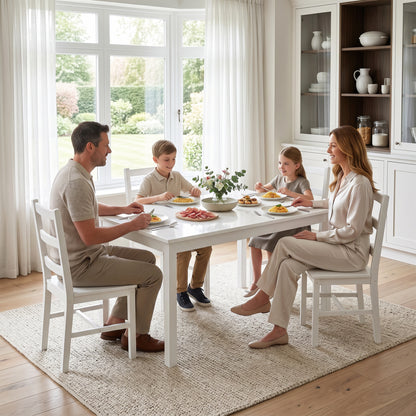 5-Piece Dining Set – Solid Pine Table & 4 Ladder-Back Chairs, White, Compact for Small Spaces