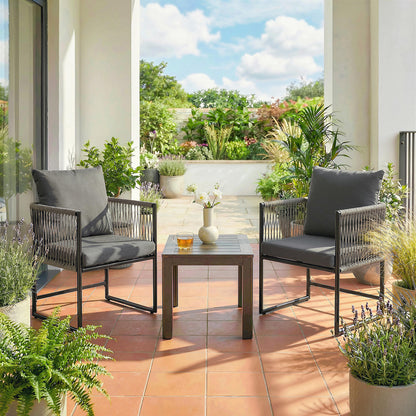 2-Pack Weatherproof Garden Chairs — Steel Frame PE Rattan Patio Chairs with Cushions, Armrests & Backrests, Up to 265 lb Capacity, Dark Gray