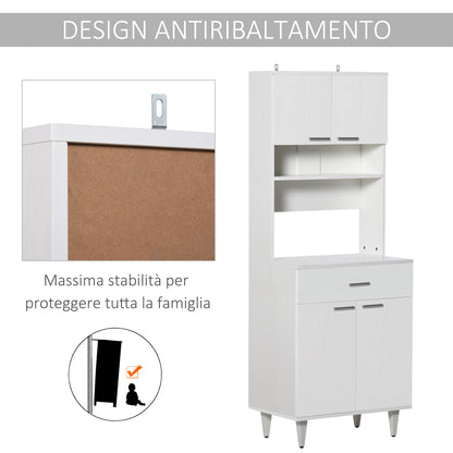 Tall Kitchen Sideboard, Classic White Wooden Sideboard with 2 Cabinets and 1 Shelf, White, 60x40x160cm