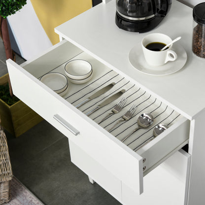 Tall Kitchen Sideboard, Classic White Wooden Sideboard with 2 Cabinets and 1 Shelf, White, 60x40x160cm