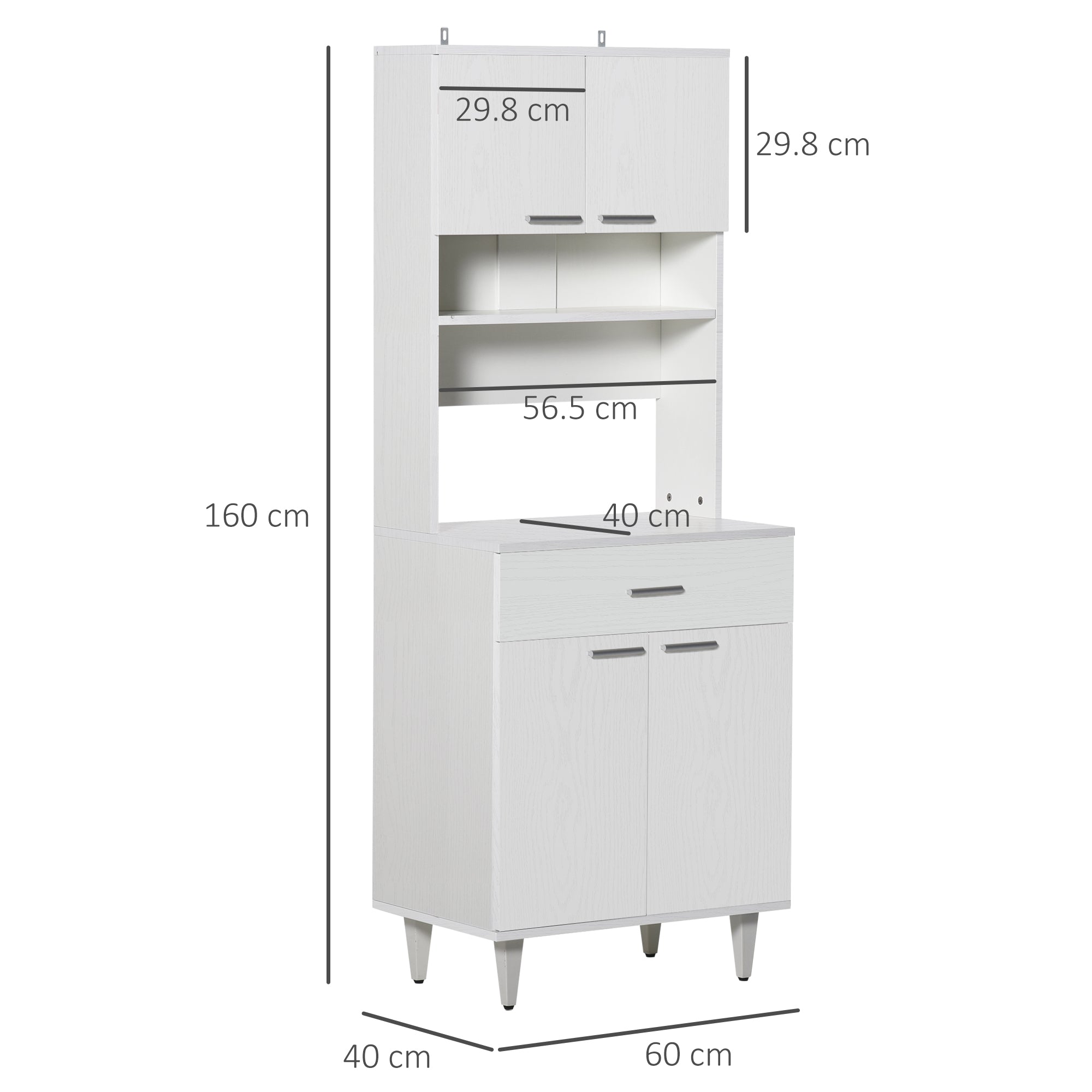 Tall Kitchen Sideboard, Classic White Wooden Sideboard with 2 Cabinets and 1 Shelf, White, 60x40x160cm