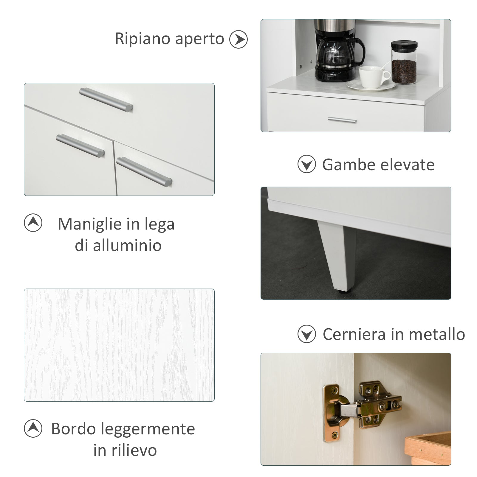 Tall Kitchen Sideboard, Classic White Wooden Sideboard with 2 Cabinets and 1 Shelf, White, 60x40x160cm