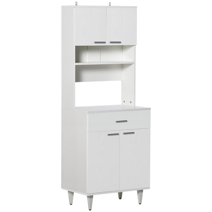 Tall Kitchen Sideboard, Classic White Wooden Sideboard with 2 Cabinets and 1 Shelf, White, 60x40x160cm