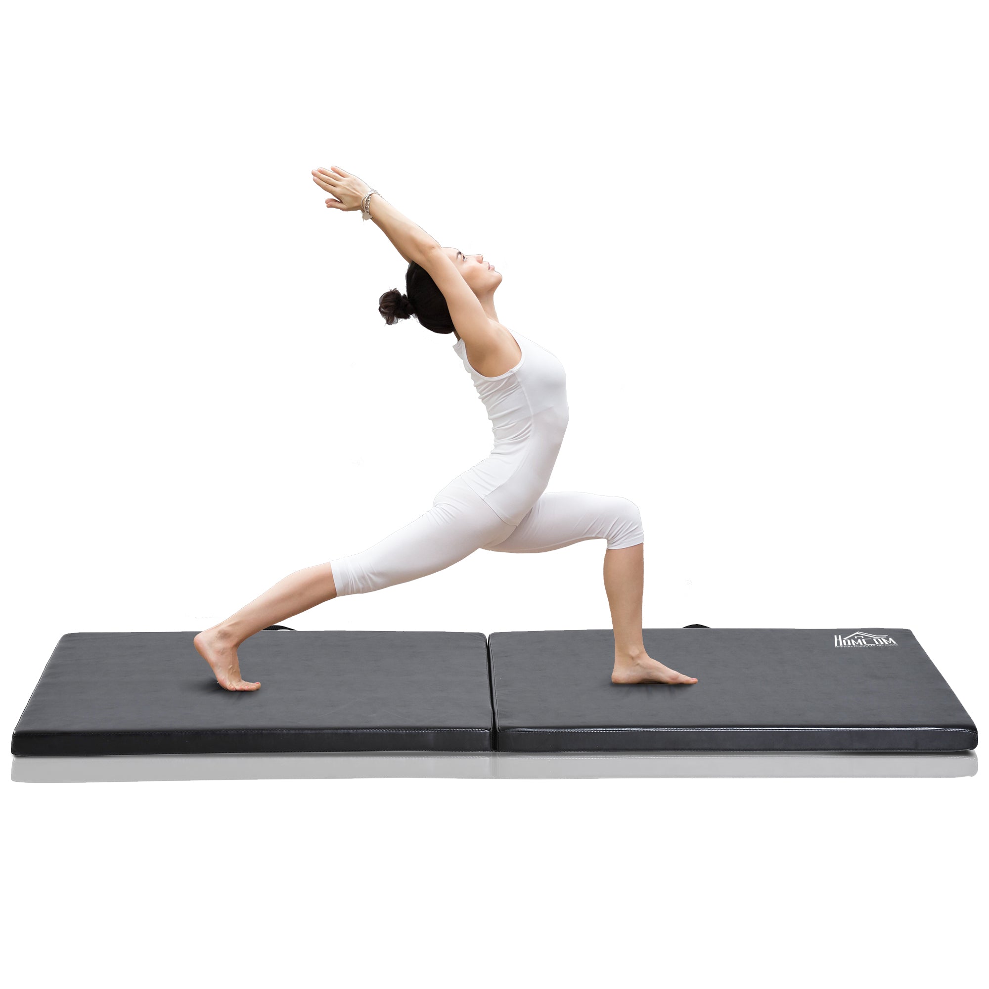Gymnastics Yoga Pilates Fitness Foldable Portable Mat Comfortable 180L x 60W x 5H cm Black Synthetic Leather Coating