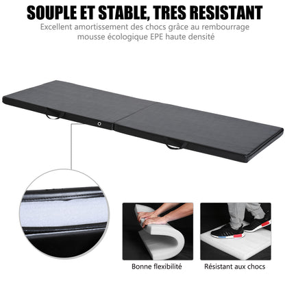 Gymnastics Yoga Pilates Fitness Foldable Portable Mat Comfortable 180L x 60W x 5H cm Black Synthetic Leather Coating