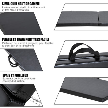 Gymnastics Yoga Pilates Fitness Foldable Portable Mat Comfortable 180L x 60W x 5H cm Black Synthetic Leather Coating