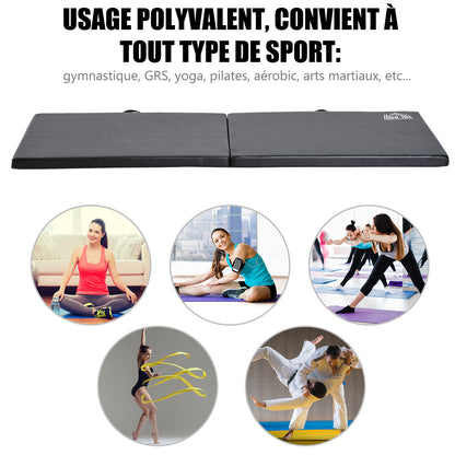 Gymnastics Yoga Pilates Fitness Foldable Portable Mat Comfortable 180L x 60W x 5H cm Black Synthetic Leather Coating