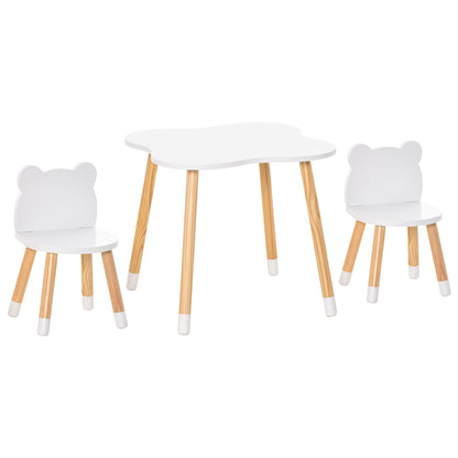 Kids Table and 2 Chairs Set Wooden Furniture for Playroom and Children's Bedroom Table 56x56x50 cm and Chairs 28x25x46 cm Natural and White