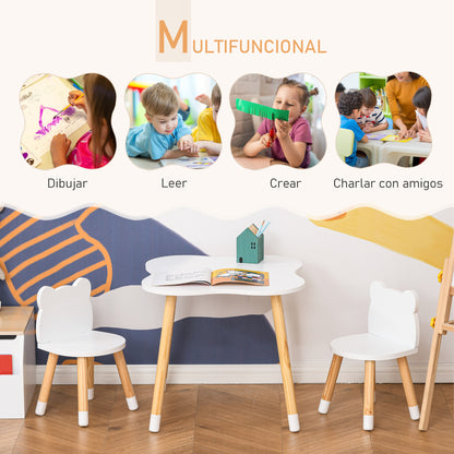 Kids Table and 2 Chairs Set Wooden Furniture for Playroom and Children's Bedroom Table 56x56x50 cm and Chairs 28x25x46 cm Natural and White