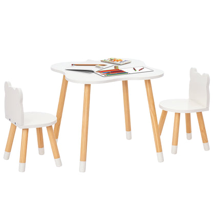 Kids Table and 2 Chairs Set Wooden Furniture for Playroom and Children's Bedroom Table 56x56x50 cm and Chairs 28x25x46 cm Natural and White