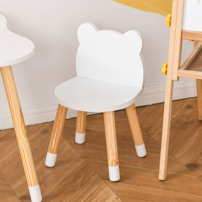 Kids Table and 2 Chairs Set Wooden Furniture for Playroom and Children's Bedroom Table 56x56x50 cm and Chairs 28x25x46 cm Natural and White