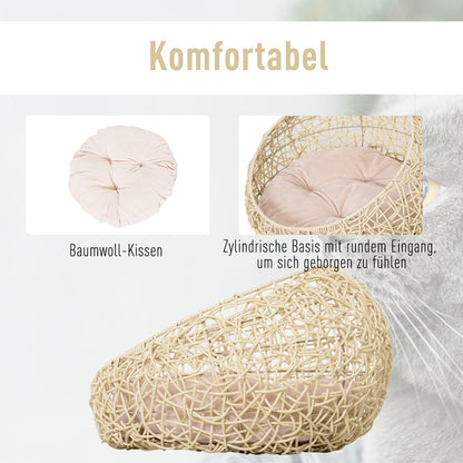 Cat Bed made of Rattan Cat Cave with Cushion Cat Basket Dog Bed Cat Resting Place Dog House Pet Bed for Cats Dogs Beige Ø56 x 35 cm