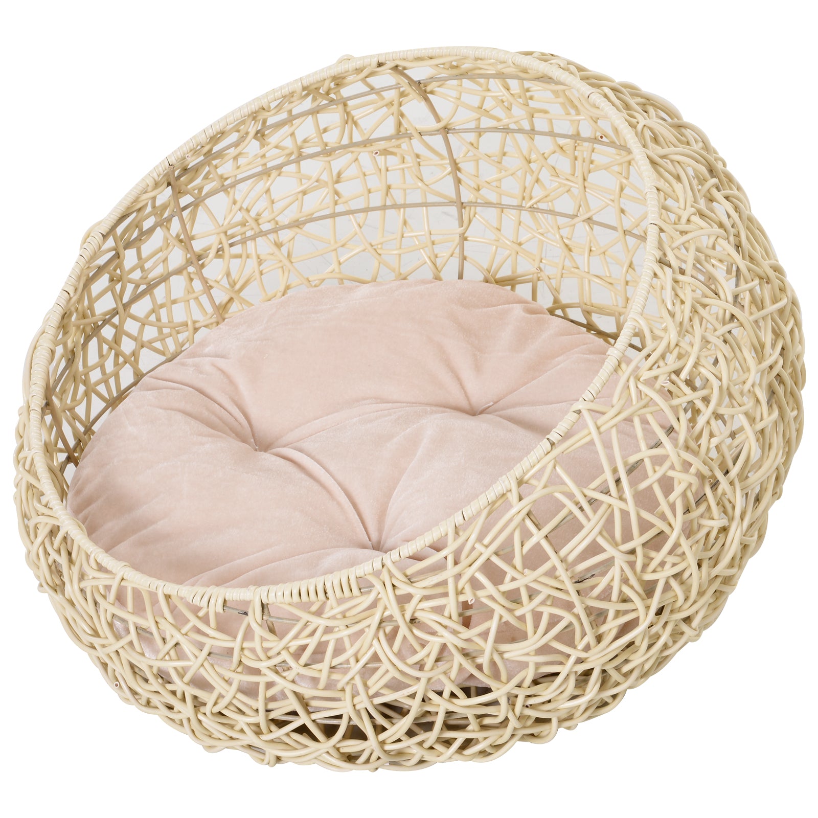 Cat Bed made of Rattan Cat Cave with Cushion Cat Basket Dog Bed Cat Resting Place Dog House Pet Bed for Cats Dogs Beige Ø56 x 35 cm