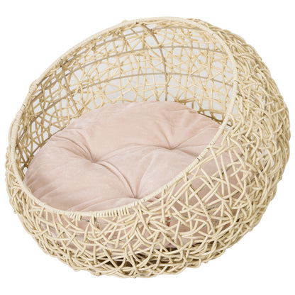 Cat Bed made of Rattan Cat Cave with Cushion Cat Basket Dog Bed Cat Resting Place Dog House Pet Bed for Cats Dogs Beige Ø56 x 35 cm