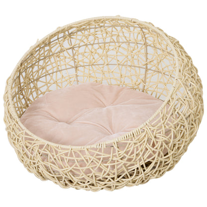 Cat Bed made of Rattan Cat Cave with Cushion Cat Basket Dog Bed Cat Resting Place Dog House Pet Bed for Cats Dogs Beige Ø56 x 35 cm