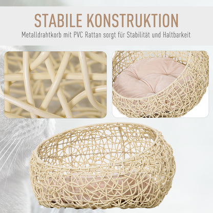 Cat Bed made of Rattan Cat Cave with Cushion Cat Basket Dog Bed Cat Resting Place Dog House Pet Bed for Cats Dogs Beige Ø56 x 35 cm