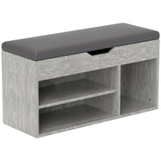 Padded Entryway Space-saving Shoe Rack, Entryway Furniture with Shoe Rack, with 3 Compartments, PU Leather Seat, for Living Room and Hallway, 80x30x43 cm, Black and Gray