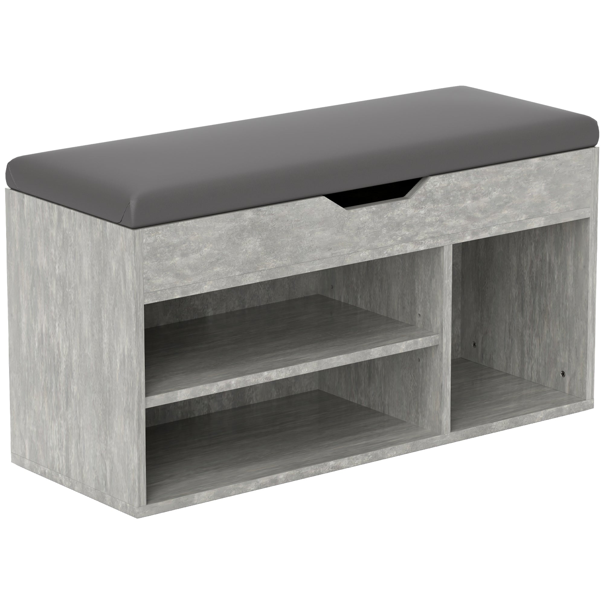 Padded Entryway Space-saving Shoe Rack, Entryway Furniture with Shoe Rack, with 3 Compartments, PU Leather Seat, for Living Room and Hallway, 80x30x43 cm, Black and Gray