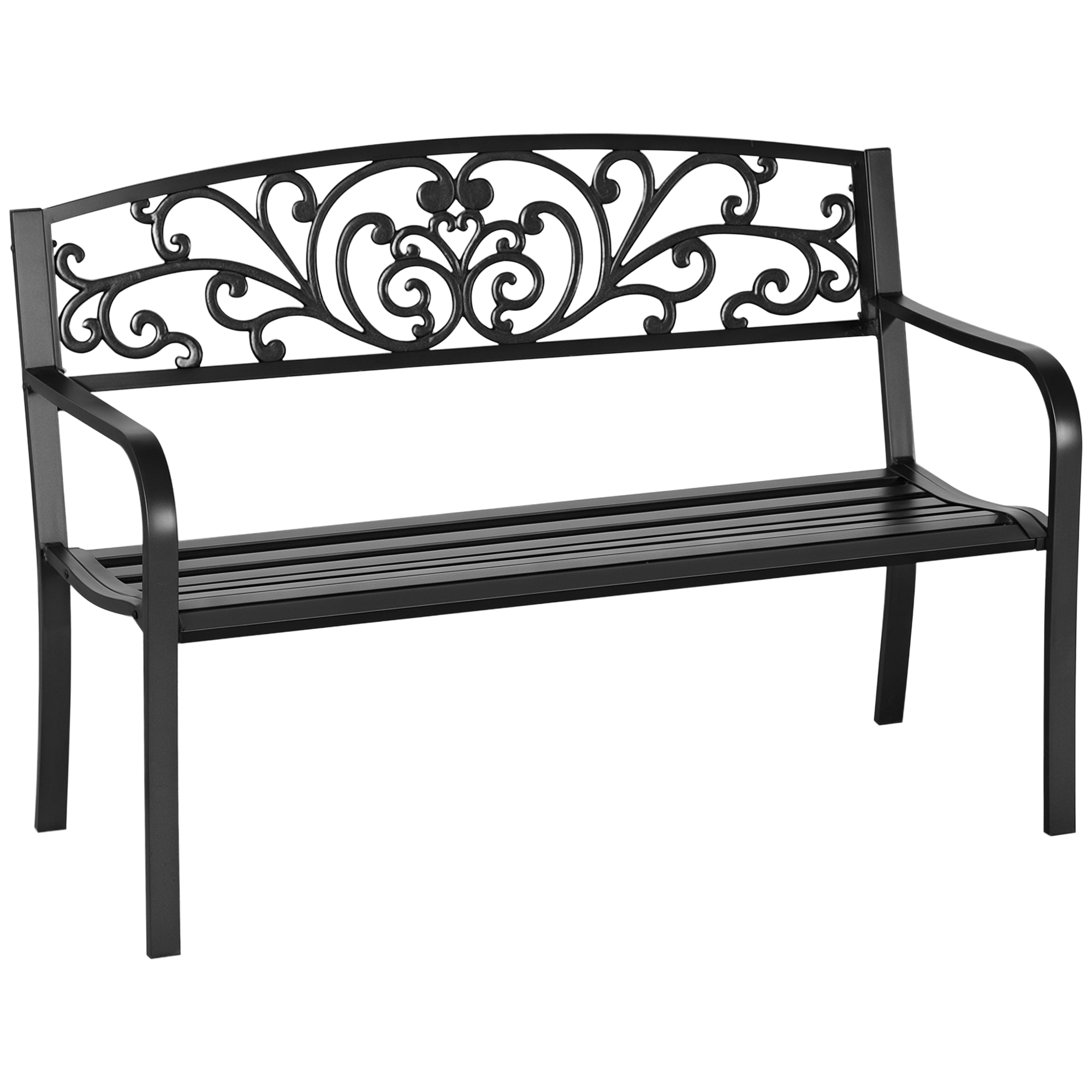 Metal Garden Bench, Park Bench with Backrest, Armrest, Weatherproof Bench, 2 Seater Balcony Bench, Supports up to 250 kg for Balcony, Terrace, Black