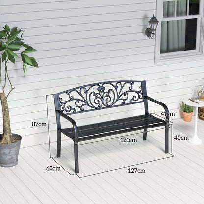 Metal Garden Bench, Park Bench with Backrest, Armrest, Weatherproof Bench, 2 Seater Balcony Bench, Supports up to 250 kg for Balcony, Terrace, Black