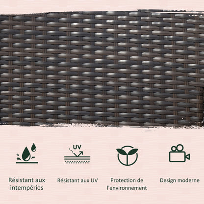 Contemporary Design Garden Bench 133L x 63W x 84H cm Double Bench with Seat Cushions + Integrated Table Woven Resin Rattan Chocolate Polyester Cream