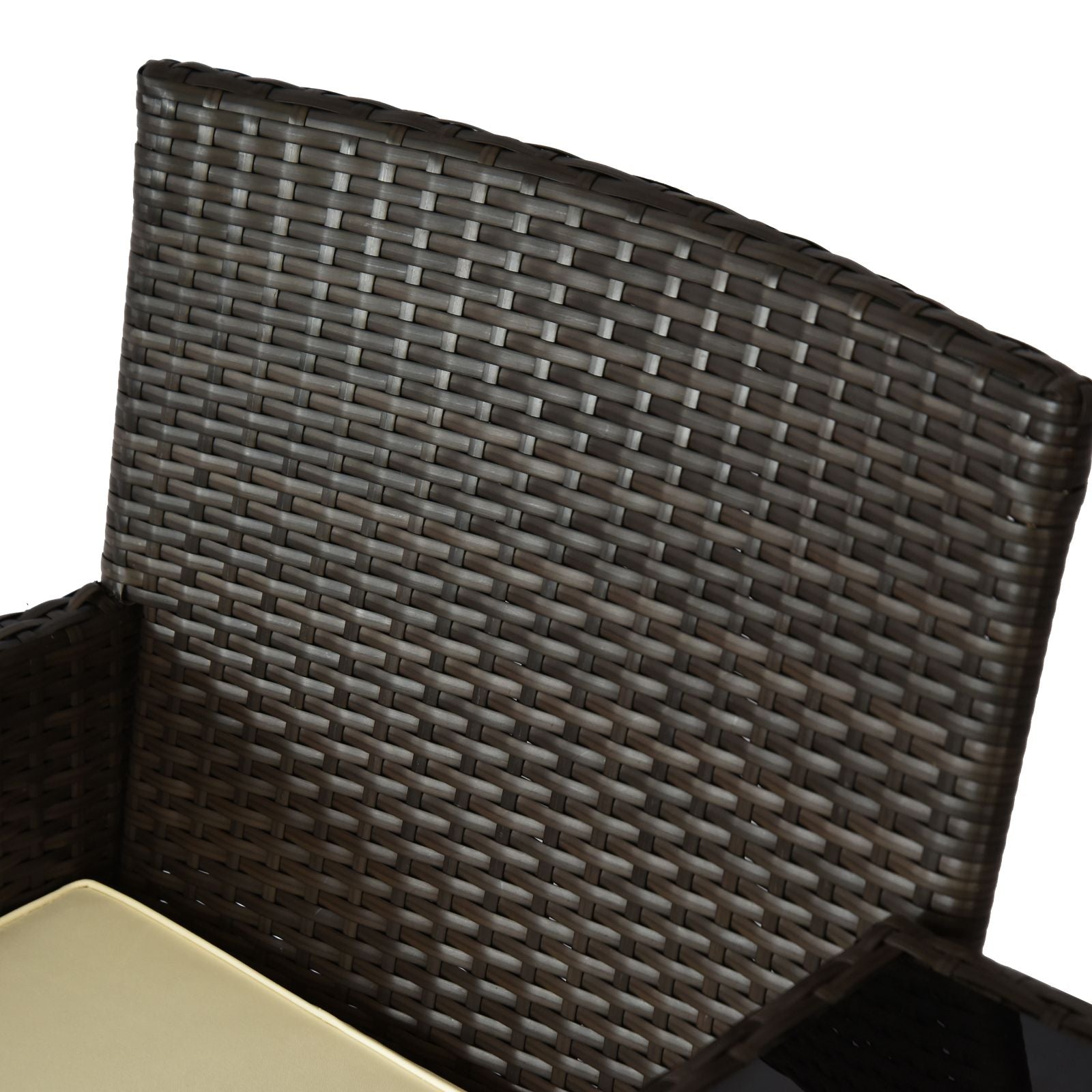 Contemporary Design Garden Bench 133L x 63W x 84H cm Double Bench with Seat Cushions + Integrated Table Woven Resin Rattan Chocolate Polyester Cream