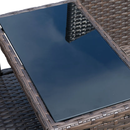 Contemporary Design Garden Bench 133L x 63W x 84H cm Double Bench with Seat Cushions + Integrated Table Woven Resin Rattan Chocolate Polyester Cream