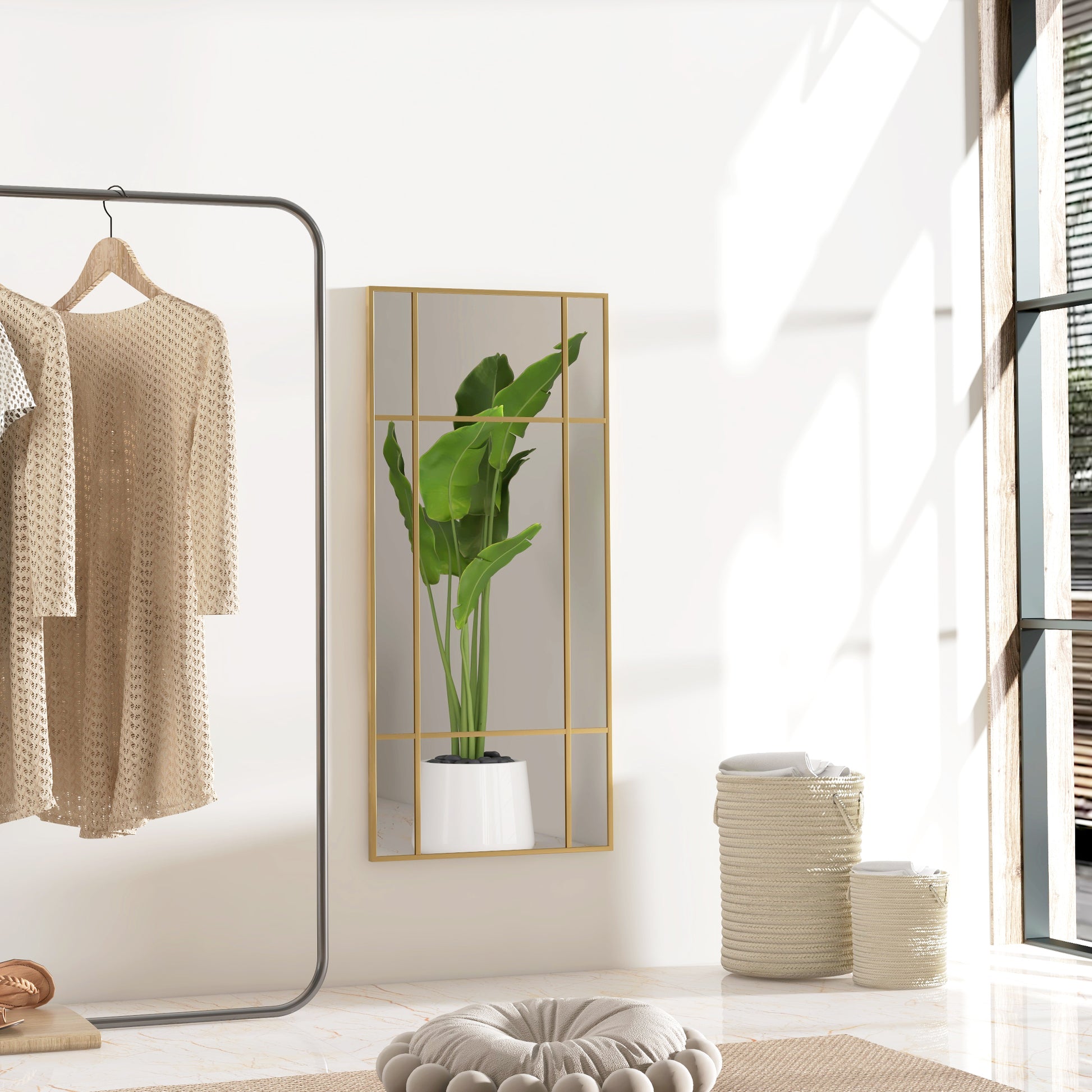 Wall Mirror 110 x 50 cm Decorative Mirror with Metal Frame, Rectangular Mirror for Bedroom, Bathroom Gold